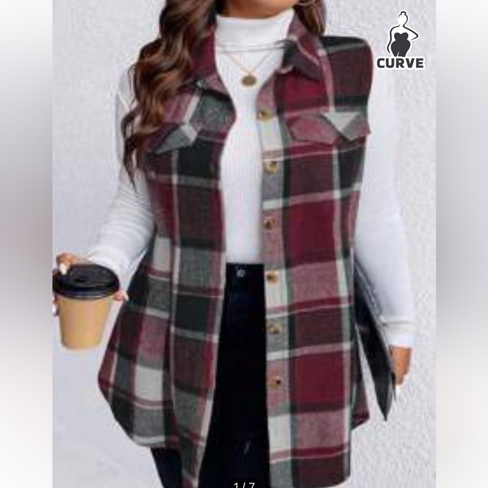 Shein curve fit+ plaid flannel vest sz 32/34 or Chinese 8x NWOT